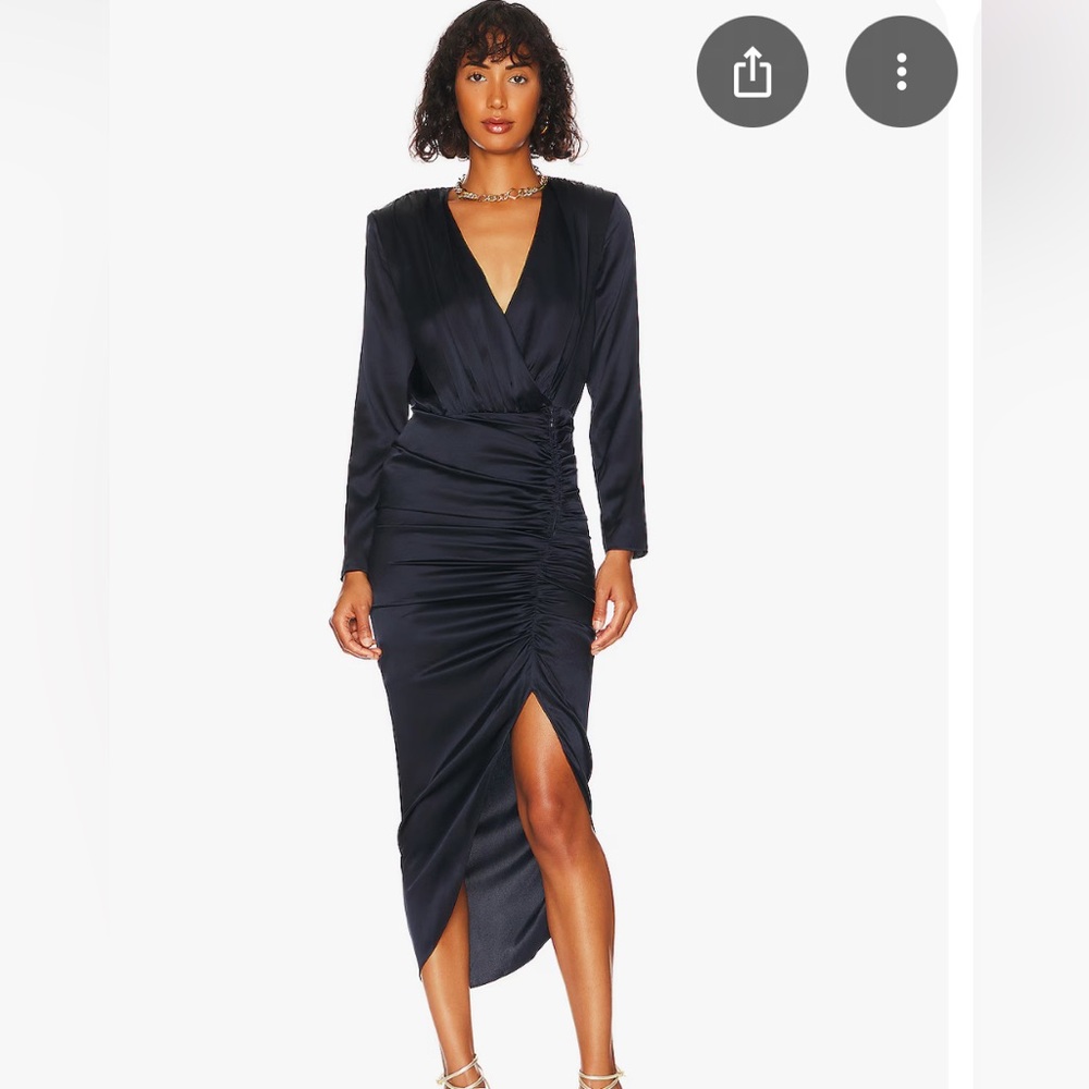 Veronica Beard Black Asymmetrical Ruched Satin Midi Dress